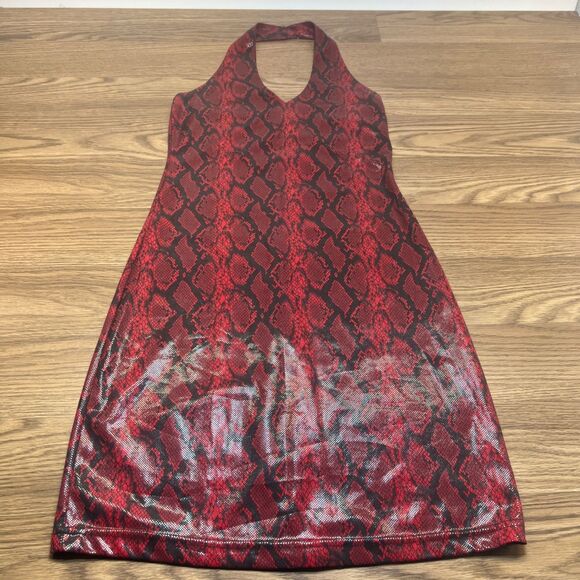 Vtg Y2k Womens Red Reptile Hot Sexy Grunge Gothcore Halter Dress Sz M USA Made - Picture 1 of 6
